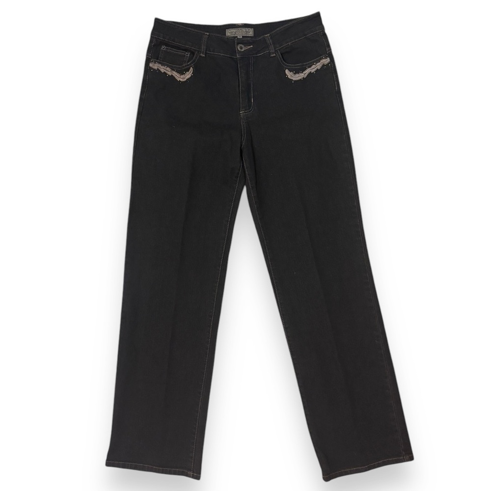 SEVENTEEN Black Straight Leg Jeans Embroidered Pockets